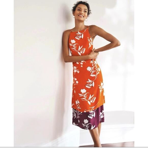 Ann Taylor Dresses & Skirts - Ann Taylor Floral Midi Dress Women’s 16 Spaghetti Strap Orange Purple White